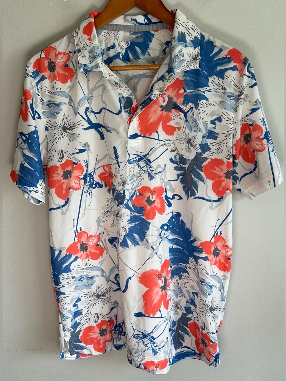 Puma Golf Nassau Floral Men’s Polo Shirt Size M/L Tropical Light Weight Stretch